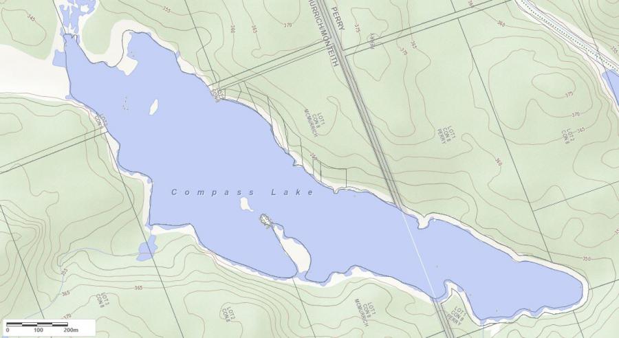 Topographical Map of Compass Lake in Municipality of McMurrich and the District of Parry Sound